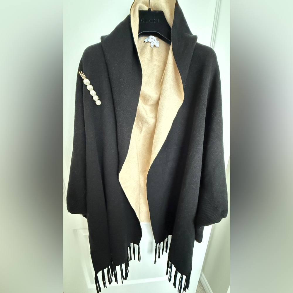 Sandro Celeste Fringed Cardigan 
Black & Beige